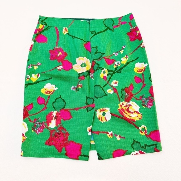 J. Crew Flower Patterned Pencil Skirt Green Multi SZ4 - Picture 4 of 6